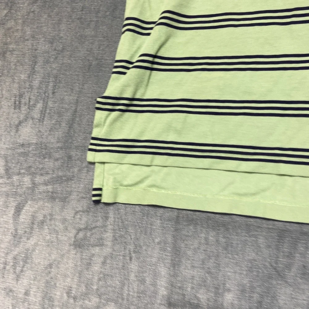 Polo by Ralph Lauren Shirt Mens Large Green Black Striped Hi Lo Hem Golf Tennis